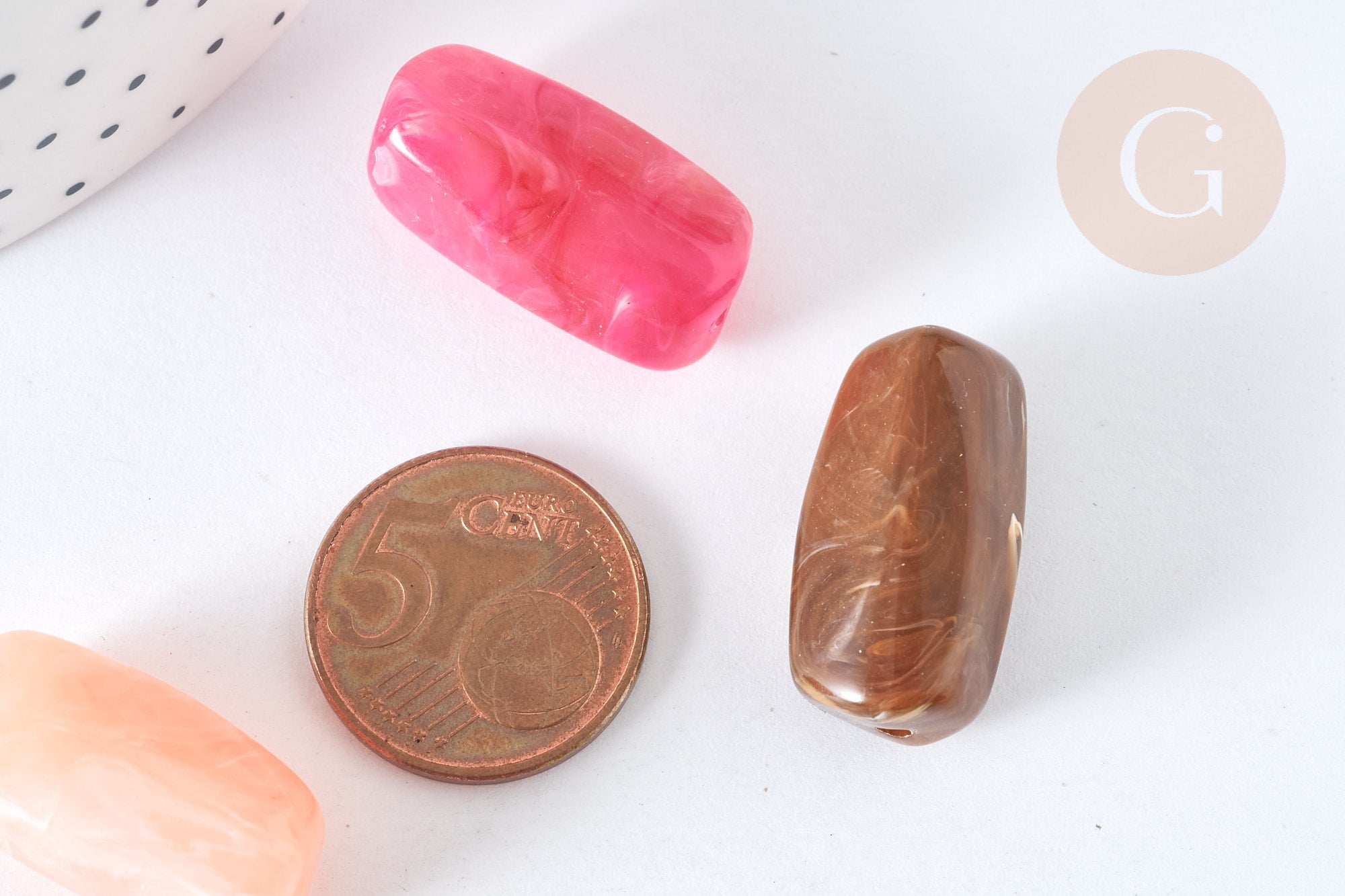 Perle tube acrylique multicolore imitation pierre 25mm, création bijou plastique, x10 G7274