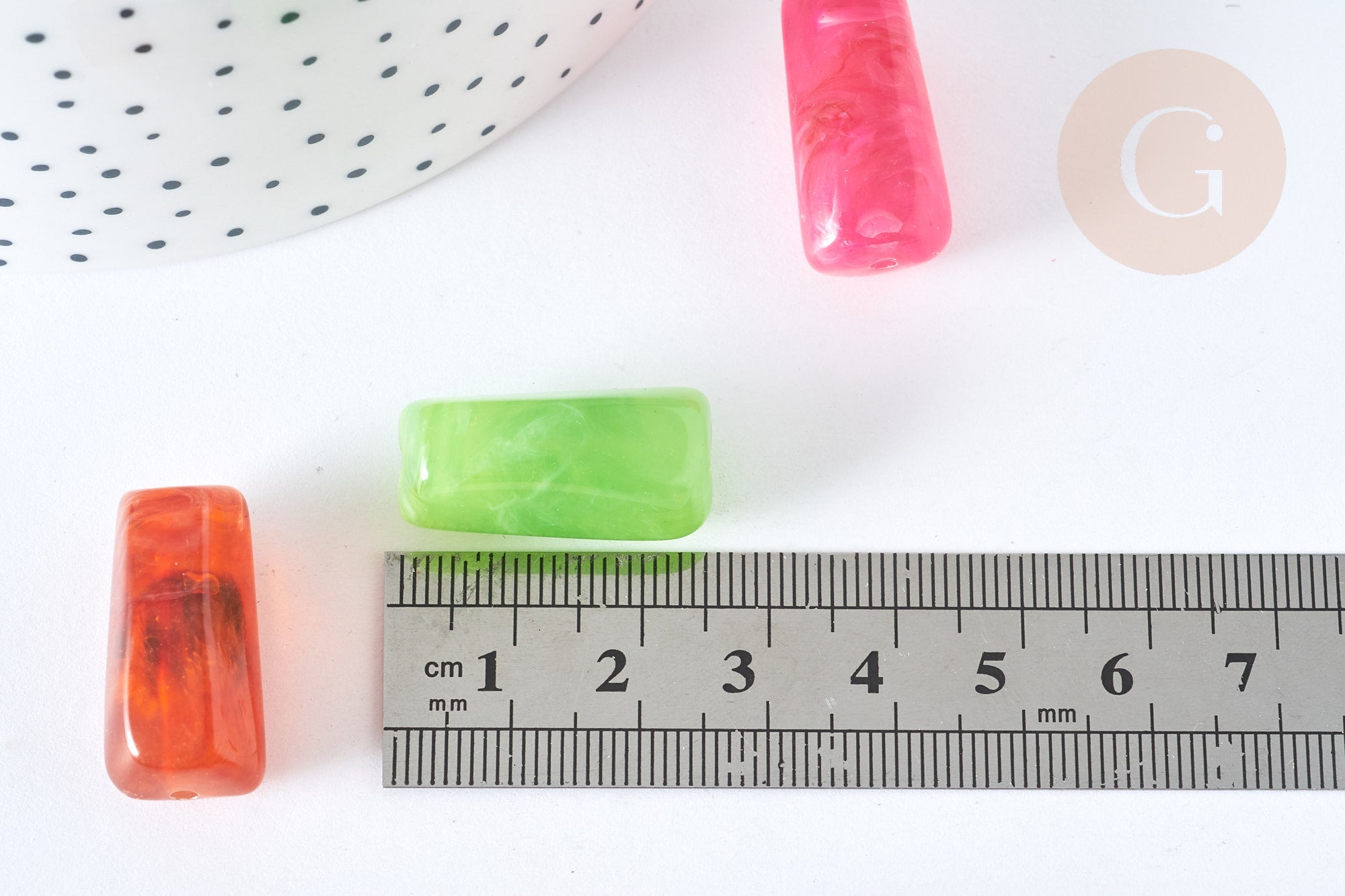 Perle tube acrylique multicolore imitation pierre 25mm, création bijou plastique, x10 G7274
