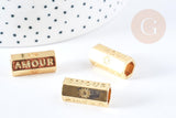 Perle tube talisman message AMOUR doré 21mm, x1 (G7672)