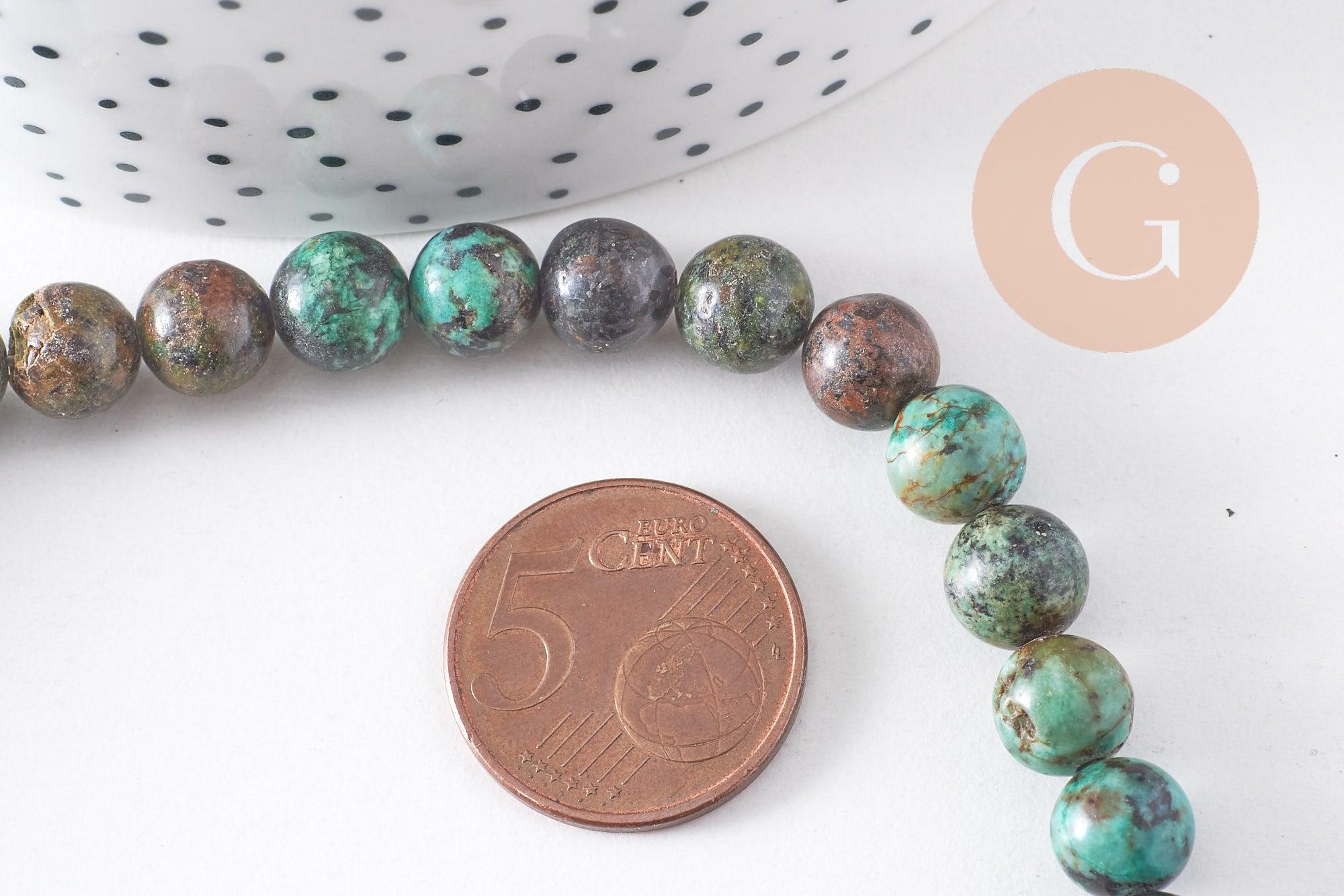 Perle turquoise africaine naturelle 8mm,x1 fil de 40cm (G5153)