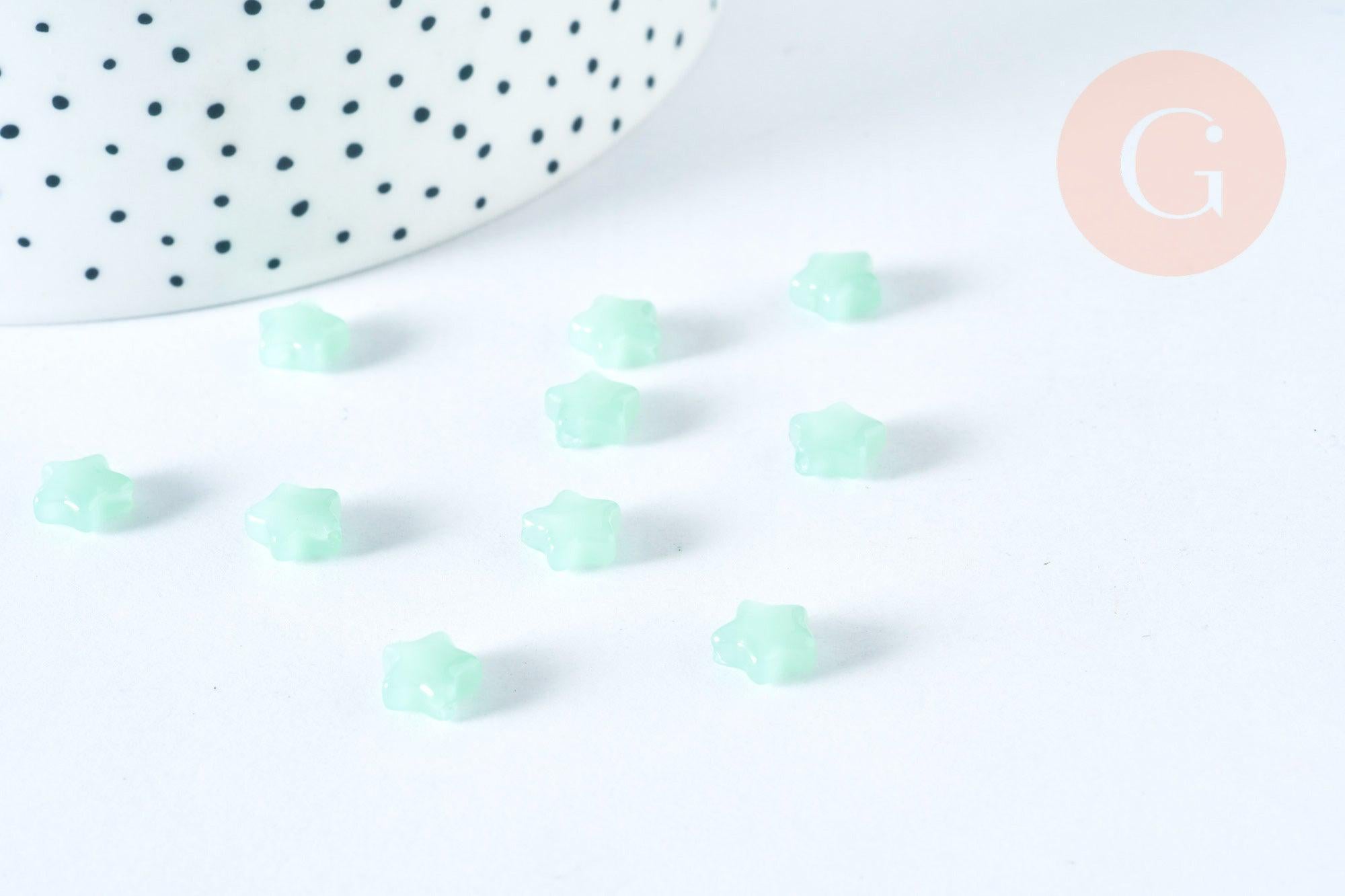 Perle verre imitation jade étoile vert clair 8mm, création de bijoux DIY, perle en verre étoile vert clair, x10 G6950