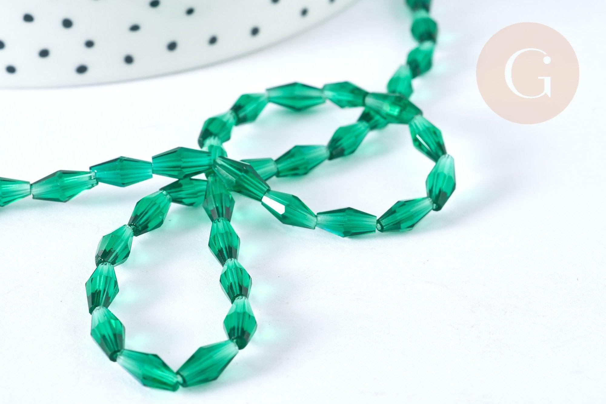 Perles Losange verre transparente facettée vert moyen 8x4mm, perle verre vert, fabrication bijoux,le fil de 58cm (G7345)