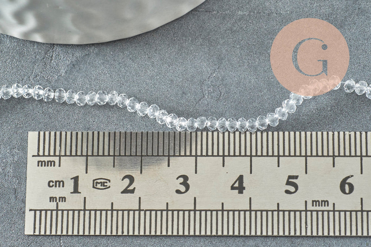 Perles Rondelles facettées verre transparent 2~2,5mm, perles bijoux cristal, le fil de 35cm, x1 (G7838)