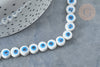 Perles Rondes plates porcelaine blanche mauvais œil bleu 8x5mm, bijou céramique, x10 (G8007)