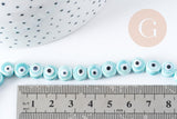 Perles Rondes plates porcelaine bleu clair mauvais œil bleu 8x5mm, x10 (G8899)