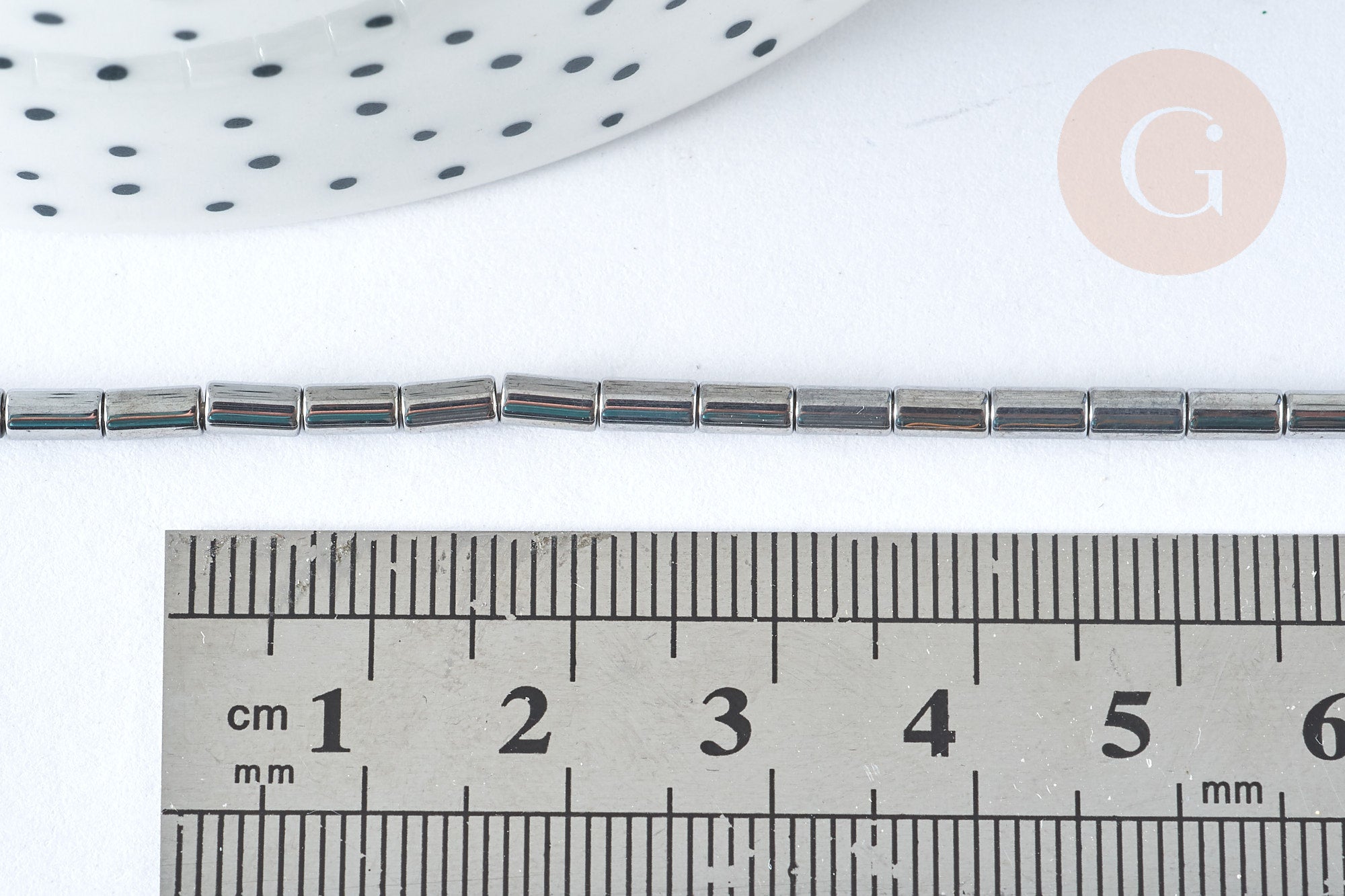 Perles Tube verre argent platine brillant 4.5x2.5mm, x1 fil de 36cm (G7341)