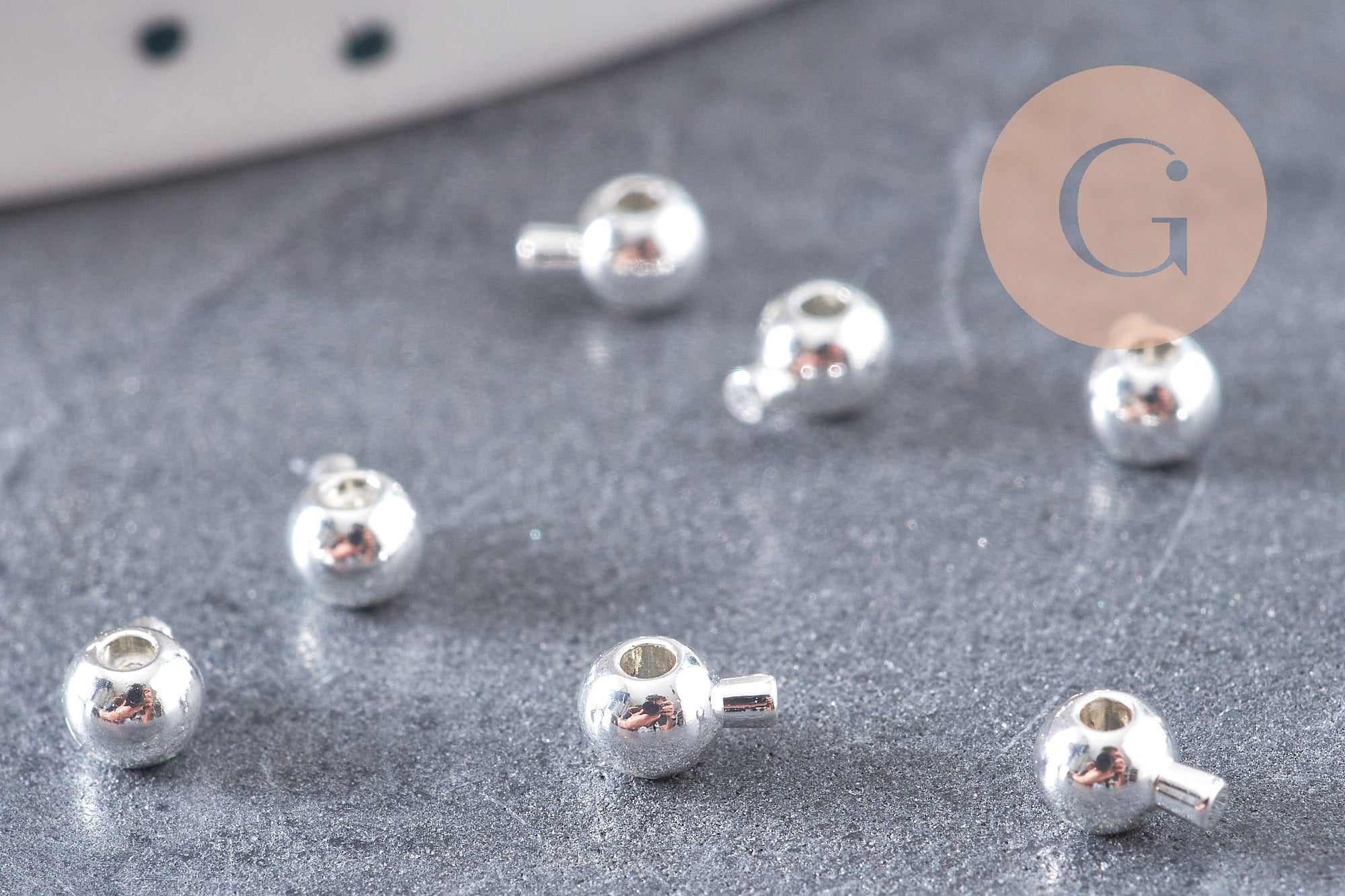 Perles à écraser boule 2 en 1 laiton platine, argentée ou dorée 3.5x2mm, x10 (G10826)