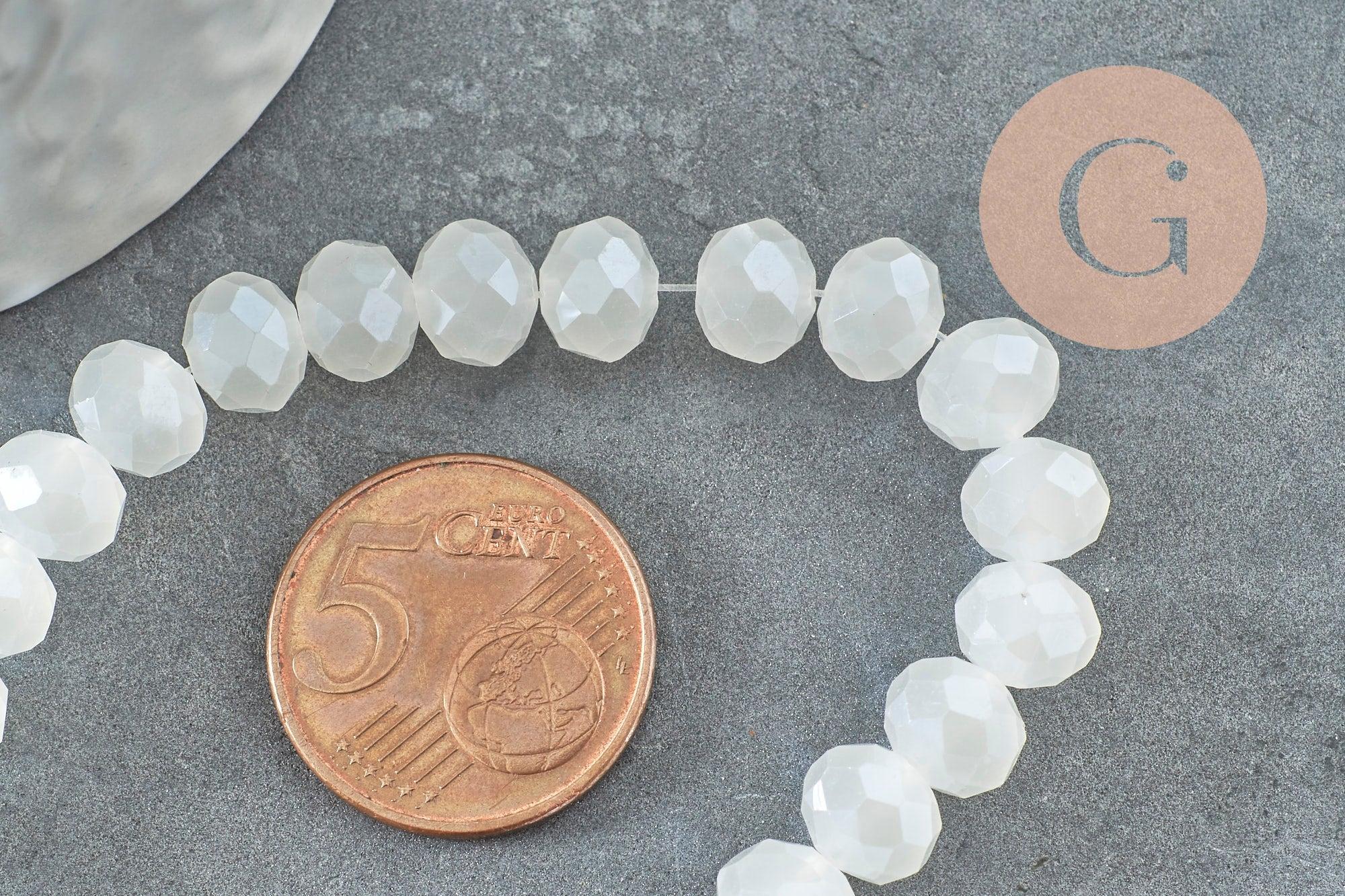 Perles abacus cristal blanc irisé 8x6mm, x1 fil de 49cm (G3386)