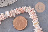Perles chips coquillage naturel, chips rose clair 10mm, x1 fil de 42 cm (G3849)