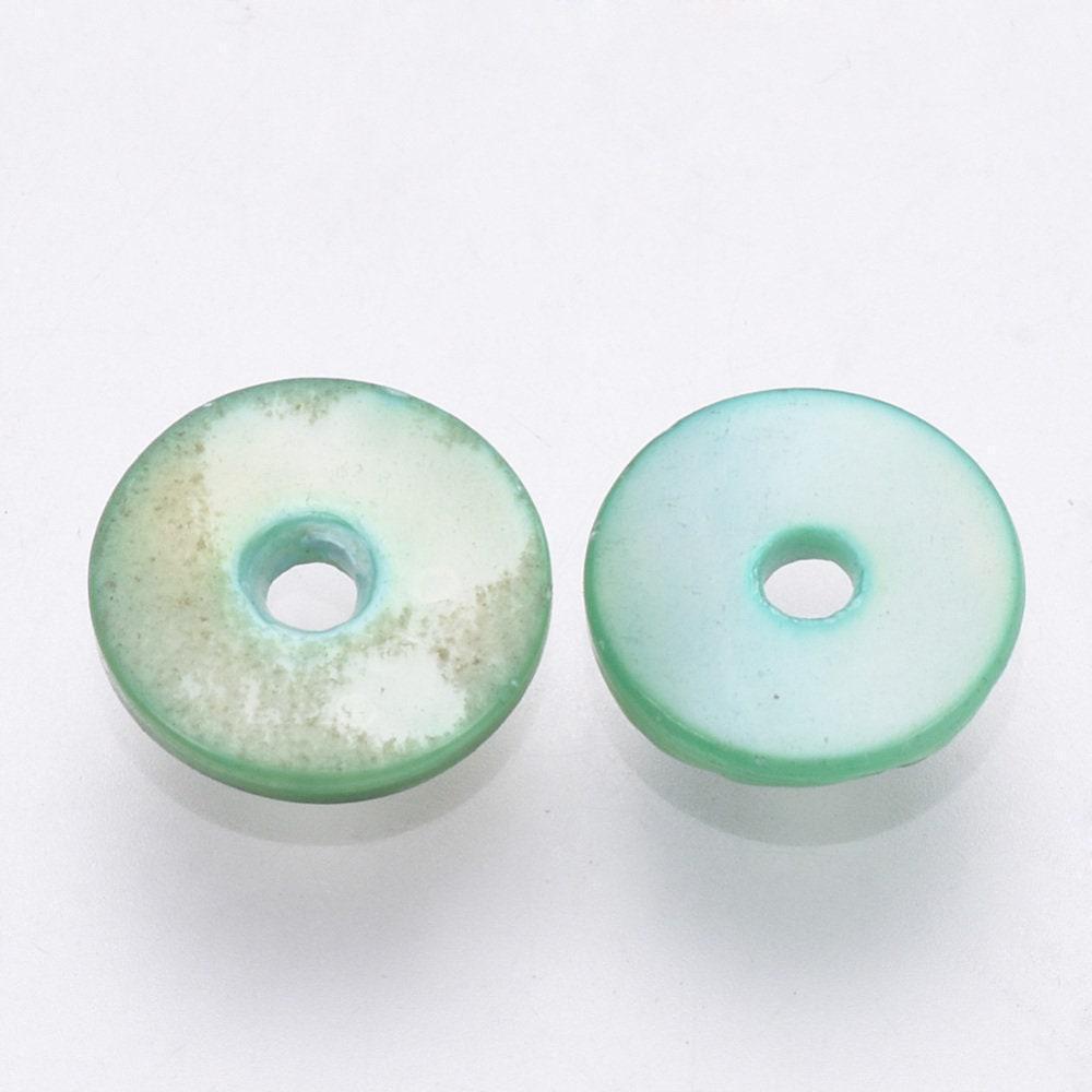 Perles coquillage naturel heishi teinté vert 6mm,rondelle coquillage, x50 G5573