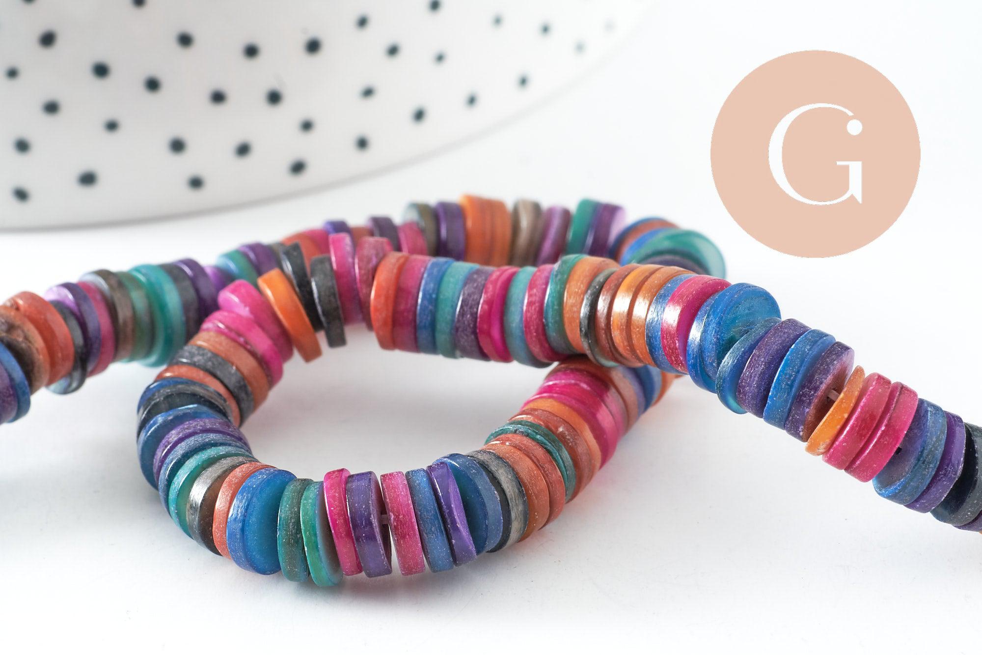 Perles coquillage naturel multicolore heishi,perle rondelle coquillage multicolore,8-8.5mm, fil de 200 perles, X1 (G3910)