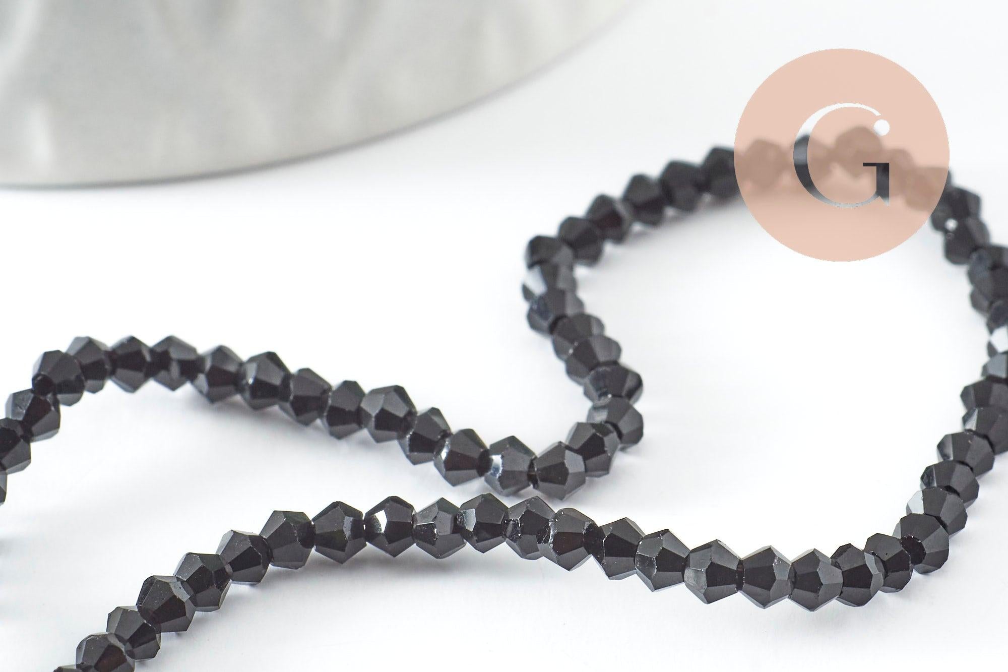 Perles cristal toupies Ă facette noir 2x3mm, x1 fil de 49cm (G4670)