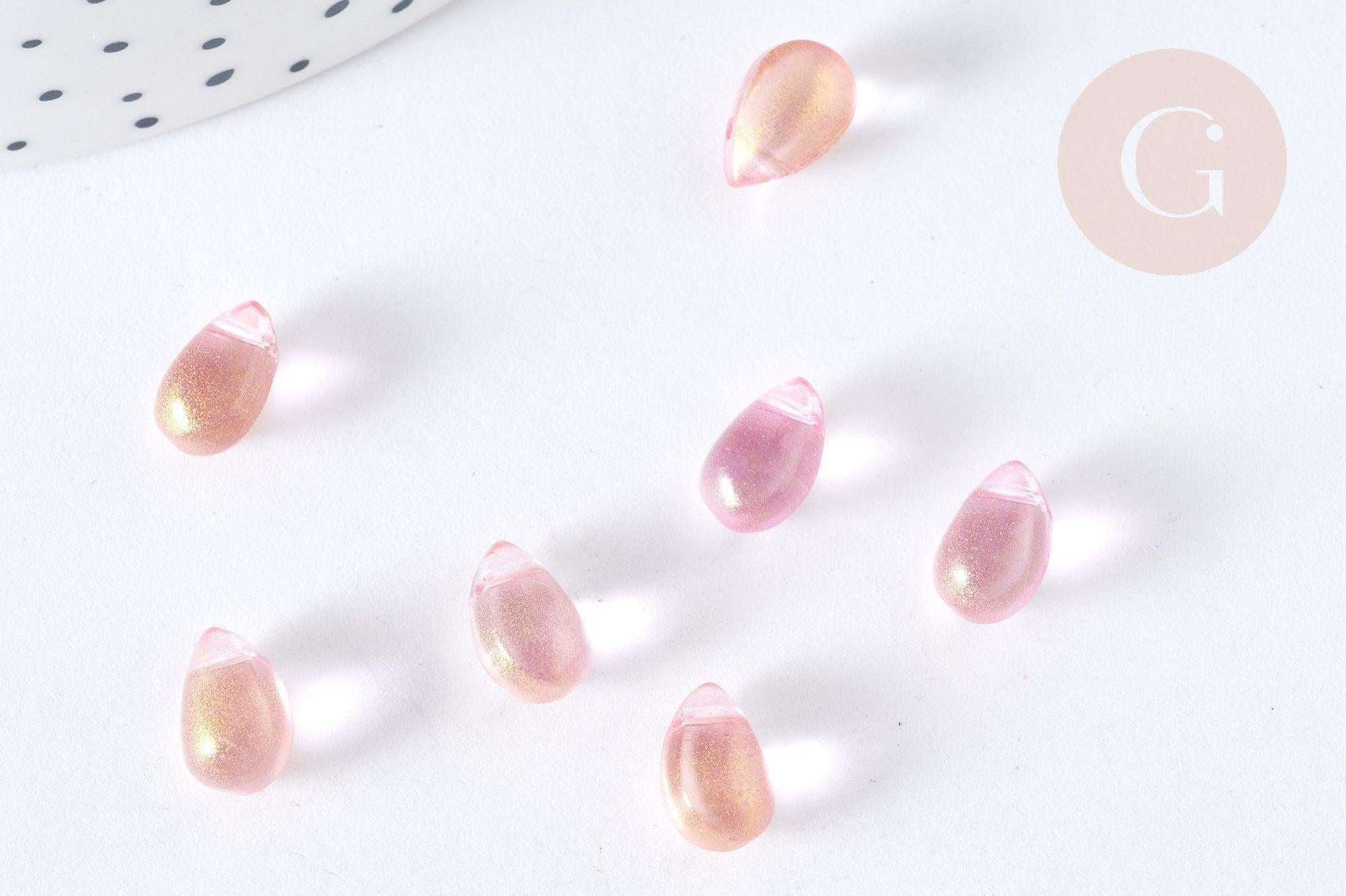 Perles cristal transparent goutte rose paillettes dorée 9mm, perles goutte, 9mm x50 (G7285)