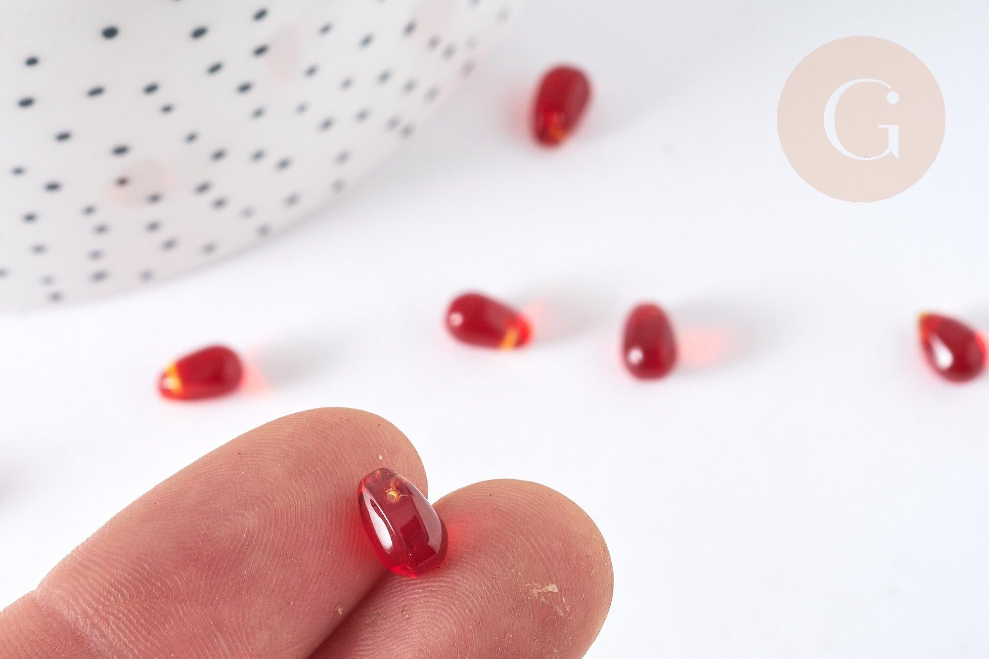 Perles cristal transparent goutte rouge 9mm, verre,x50 (G7296)