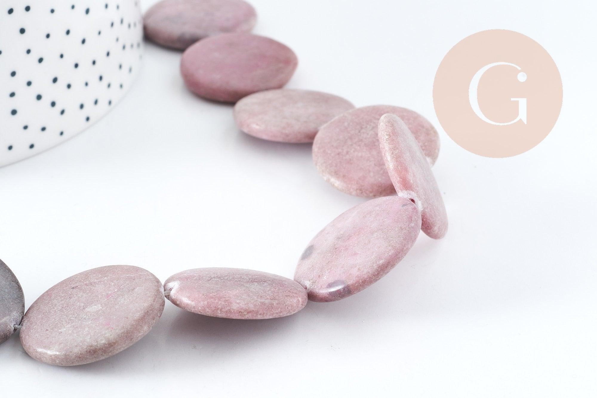 Perles disque jaspe rose naturel 25mm,création boucles et colliers pierre naturelle, x5 (G8276)