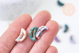 Perles en porcelaine lune 16mm émail multicolore, création bijoux porcelaine céramique, x5 (G5649)