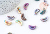 Perles en porcelaine lune 16mm émail multicolore, création bijoux porcelaine céramique, x5 (G5649)
