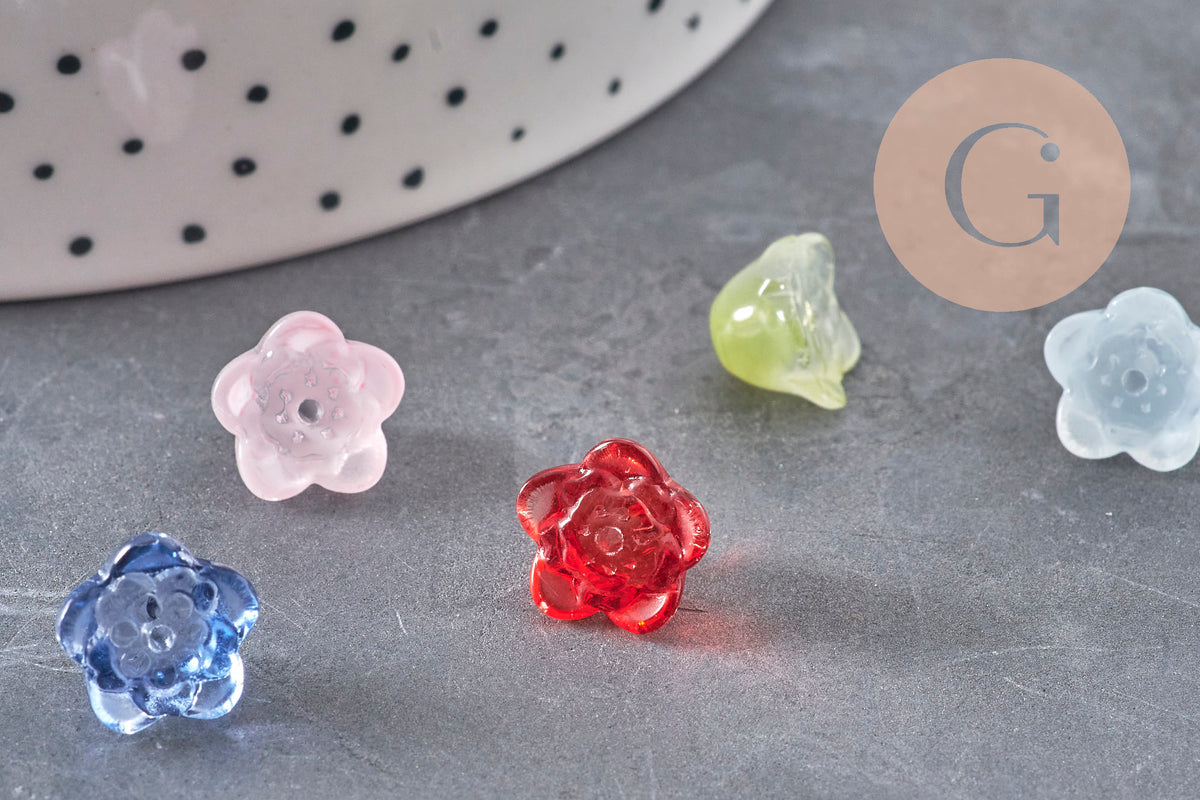 Perles fleur de rose verre tchèque multicolore 11mm, x10 (G11041)