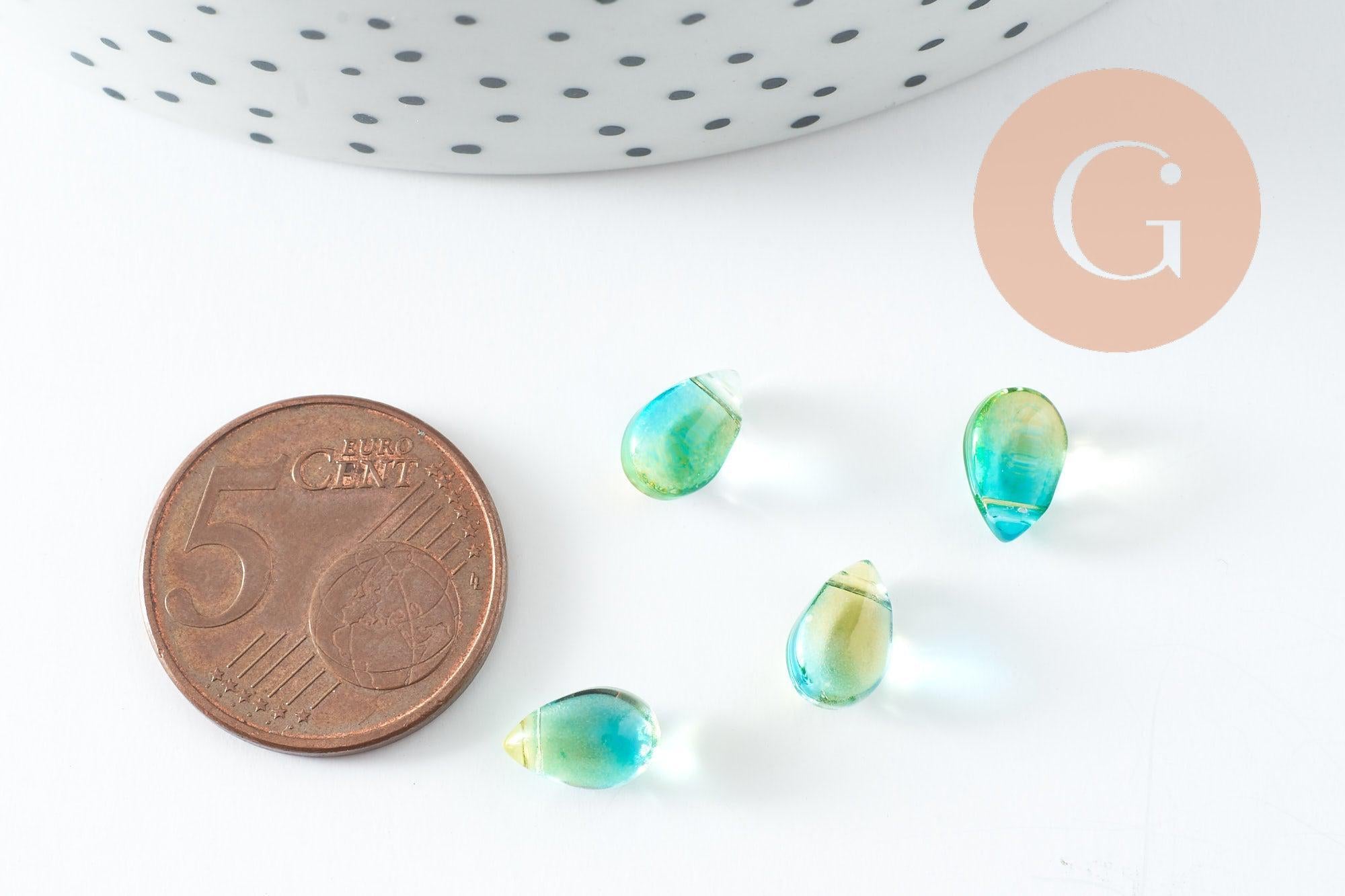 Perles goutte cristal tchèque Bleu vert 9x6x5mm, perle création bijoux x50 G5361