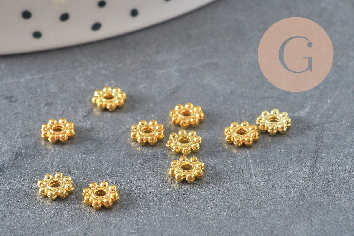 Perles intercalaires Rondelles fleurs zamac doré 5mm, x20 (G0960)-Perles-Gingerlily Perles