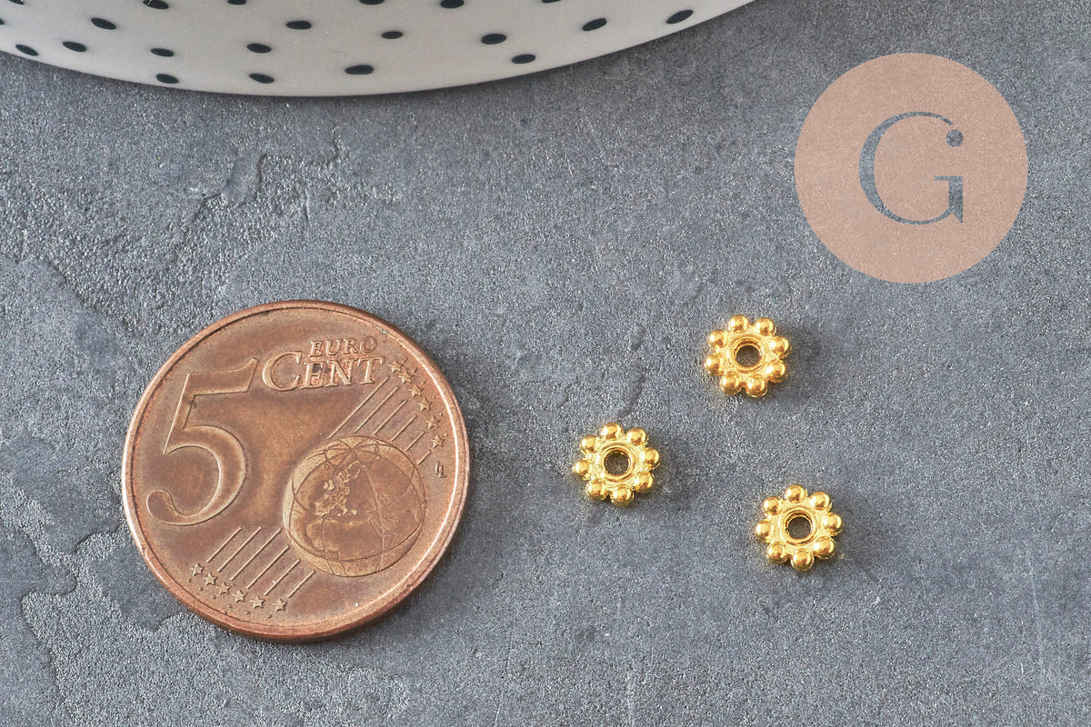 Perles intercalaires Rondelles fleurs zamac doré 5mm, x20 (G0960)-Perles-Gingerlily Perles