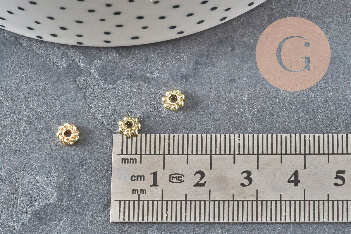 Perles intercalaires Rondelles fleurs zamac doré 5mm, x20 (G0960)-Perles-Gingerlily Perles