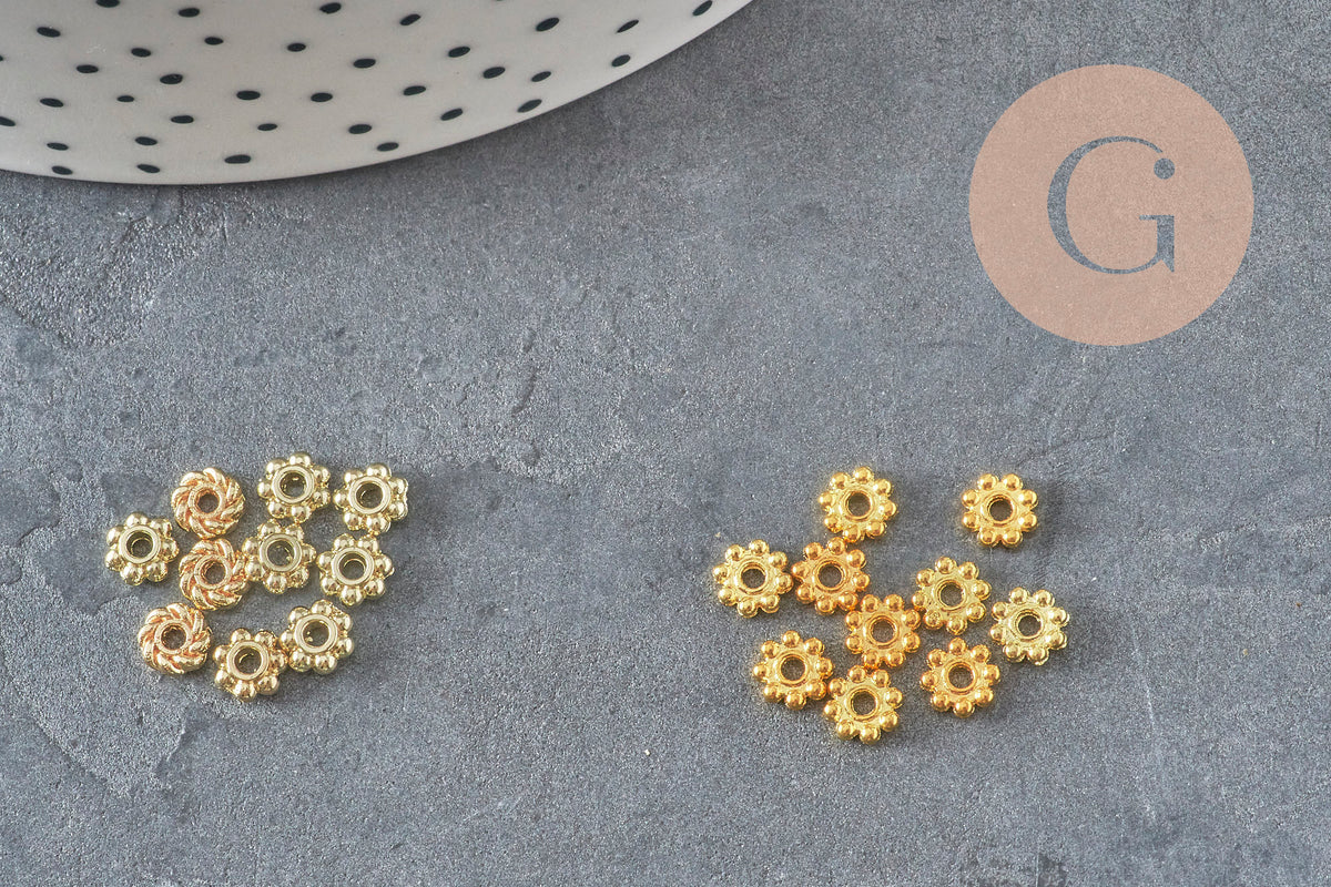 Perles intercalaires Rondelles fleurs zamac doré 5mm, x20 (G0960)-Perles-Gingerlily Perles