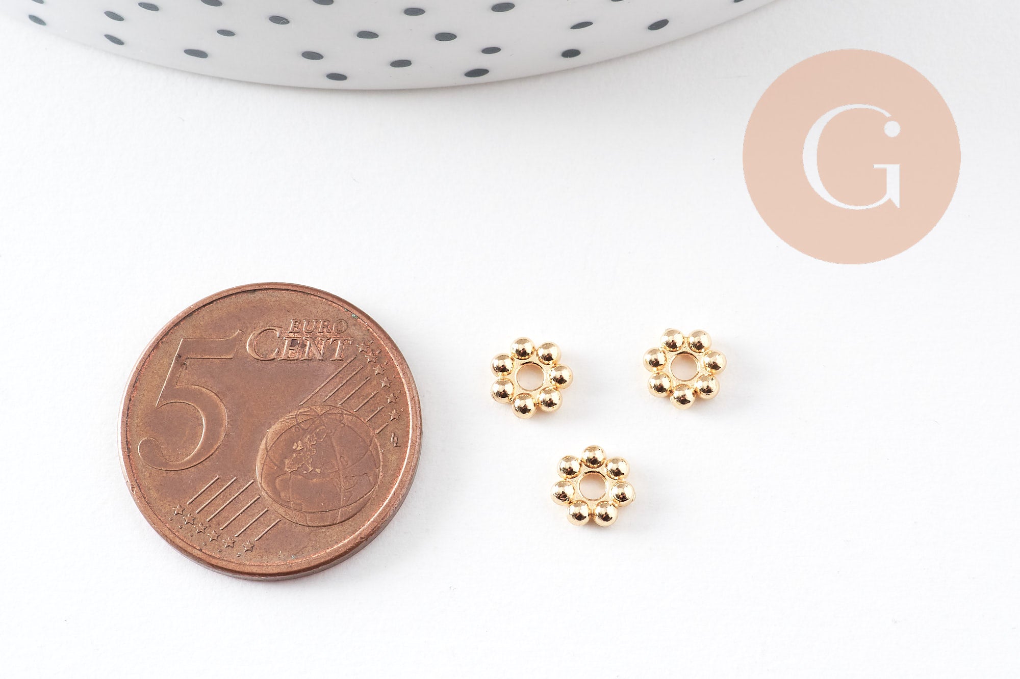 Perles intercalaires rondelles fleurs acier 304 inoxydable doré 18K 6mm, x10 (G10905)