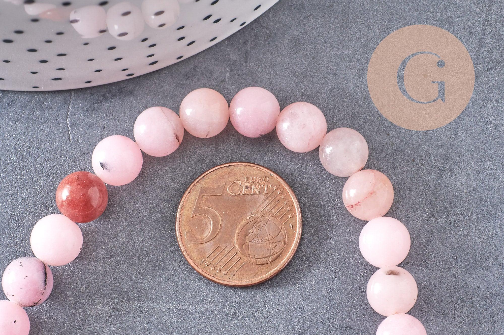 Perles jaspe rose Fleur de cerise naturel 8mm, x1 fil de 38cm (G3845)