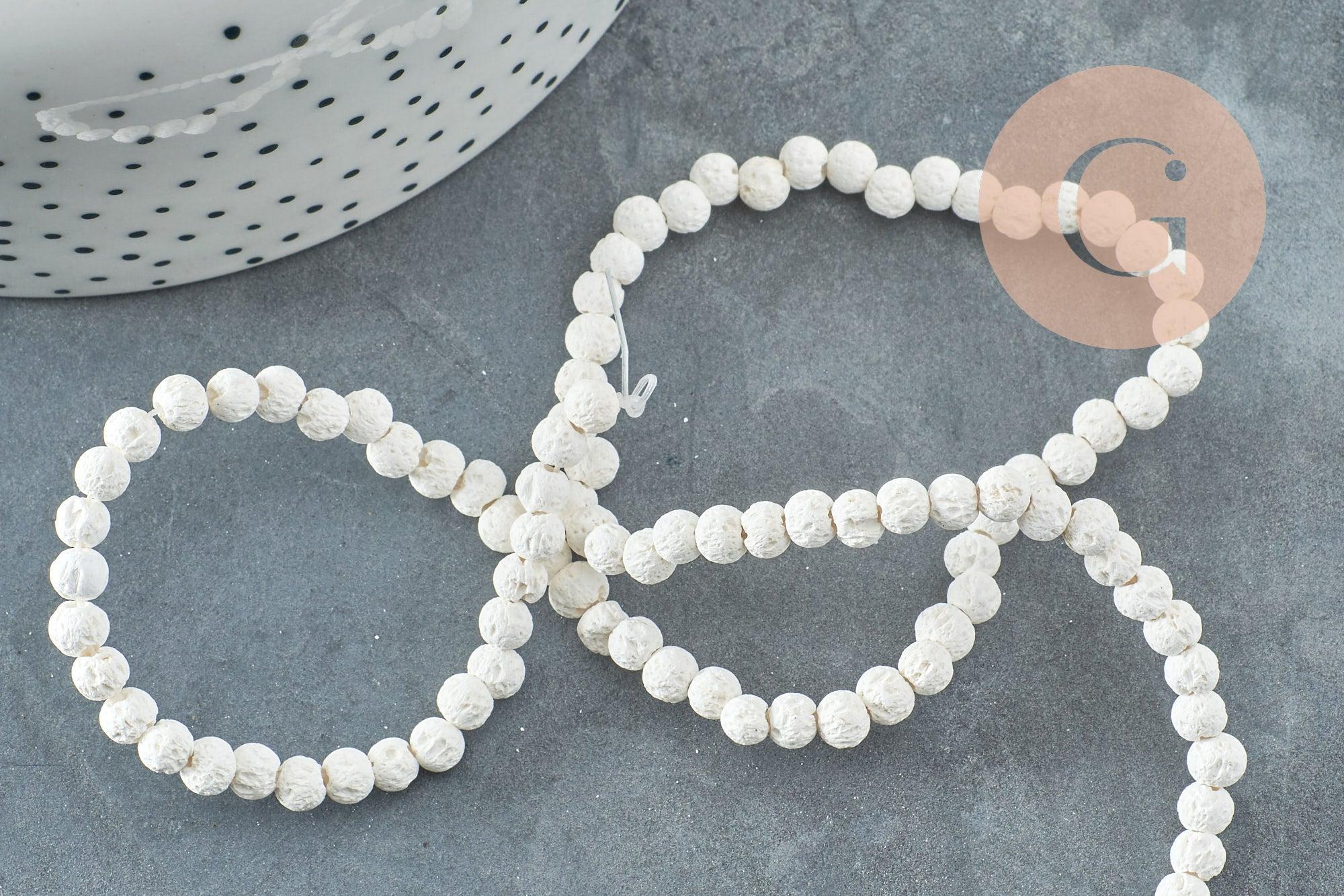 Perles lave blanche naturelle 4mm, x1 fil de 40cm (G0590)