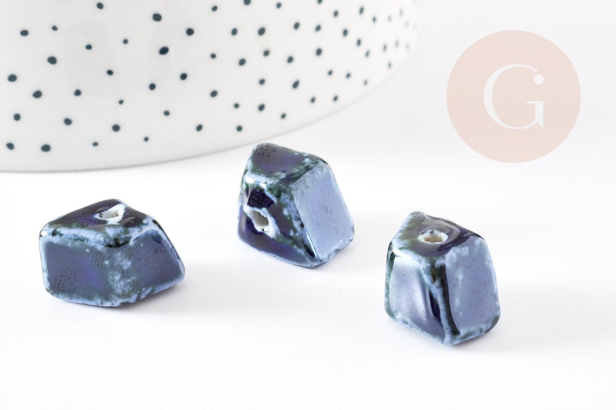 Perles pépite géométrique céramique bleu 20mm,perle porcelaine pour création bijoux DIY x10 (G9152)