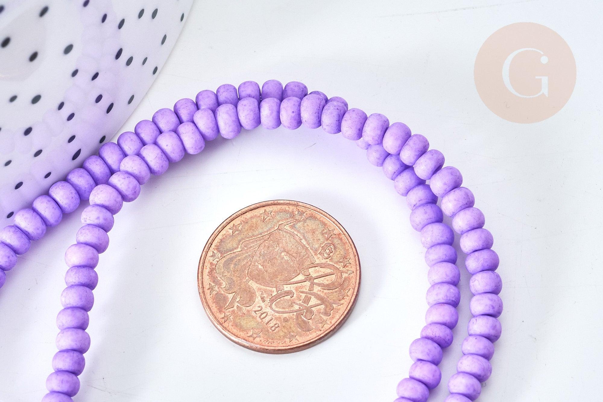 Perles porcelaine abacus violet pastel 4x3mm, création bijoux céramique, fil de 38cm, x1 (G7807)