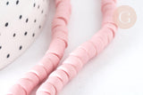 Perles porcelaine heishi rose 6x3~4 mm, bijoux céramique, fil de 48cm, x1 (G7537)