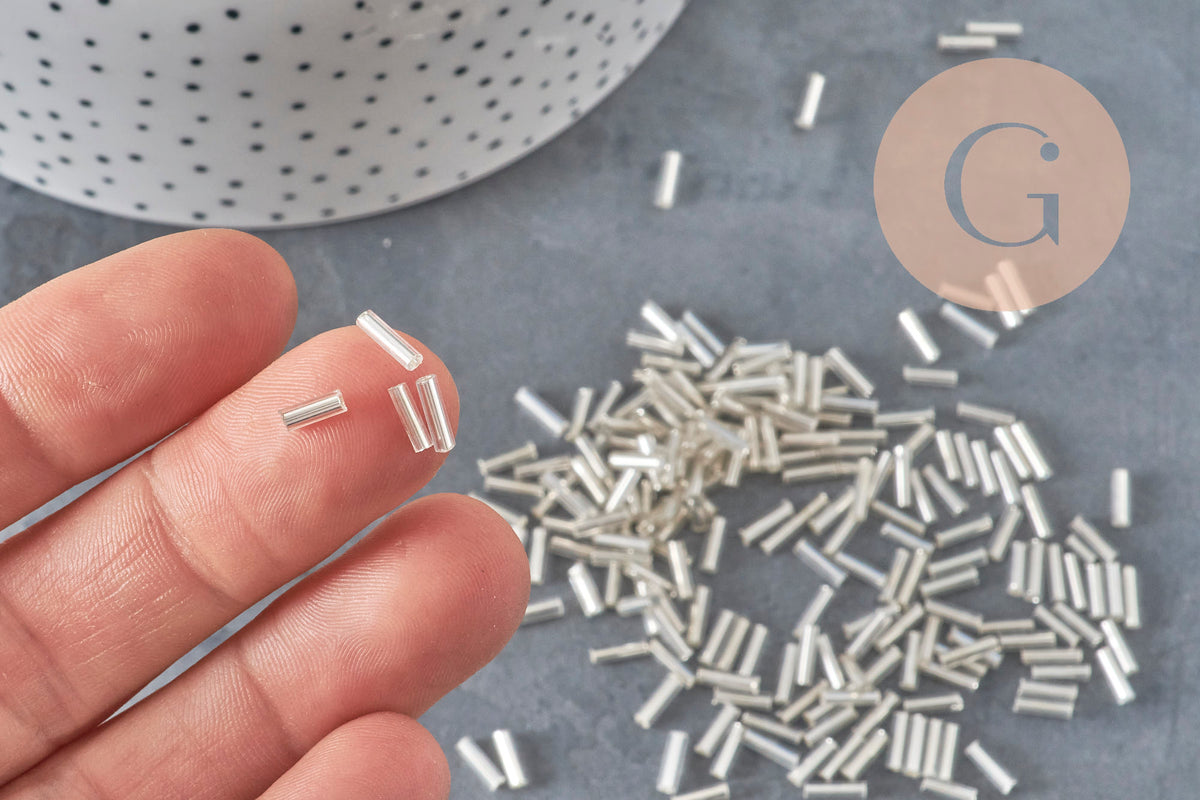 Perles rocaille Tube argentée 6mm x 2mm, x5gr (G6440)-Perles-Gingerlily Perles