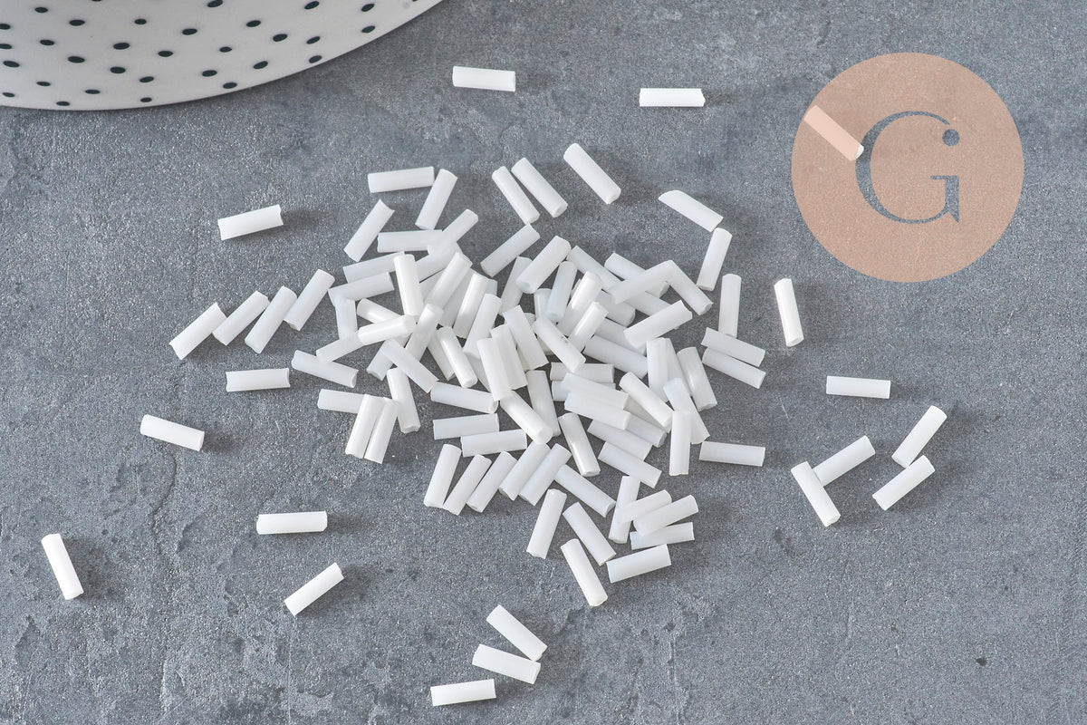 Perles rocaille Tube blanc 6mm, perles blanches, perles rocaille blanche,6mm x 2mm, x 5gr G0285