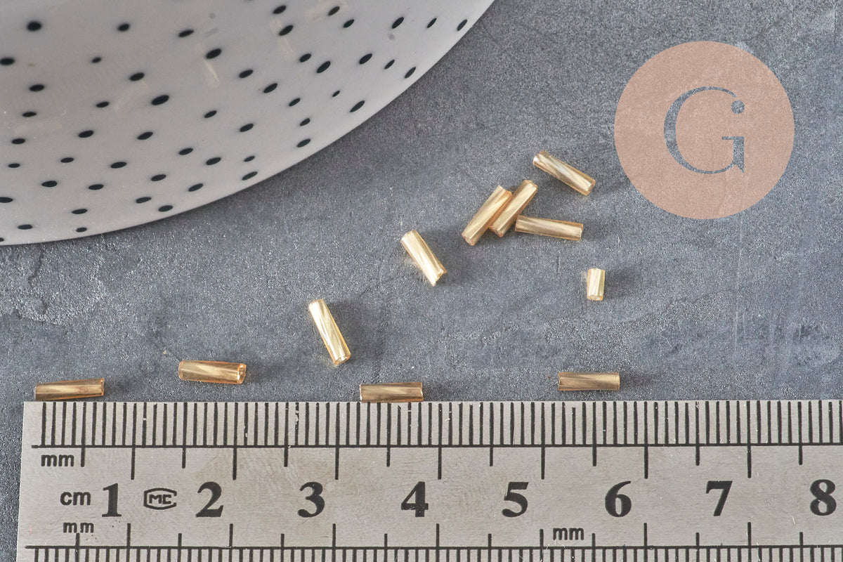 Perles rocaille Tube doré texturé 6mm x 2mm, perles rocaille pour fabrication bijoux, perle tube Doré, x 10gr G2460