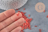 Perles rocaille Tube, rouge metallisé, perles rocaille rouge, perles métallisées rouge,perles verre 6mmx2mm, x 5gr G5381