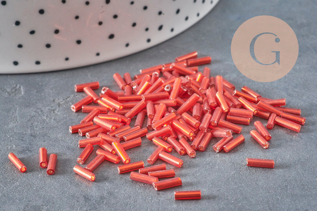 Perles rocaille Tube, rouge metallisé, perles rocaille rouge, perles métallisées rouge,perles verre 6mmx2mm, x 5gr G5381
