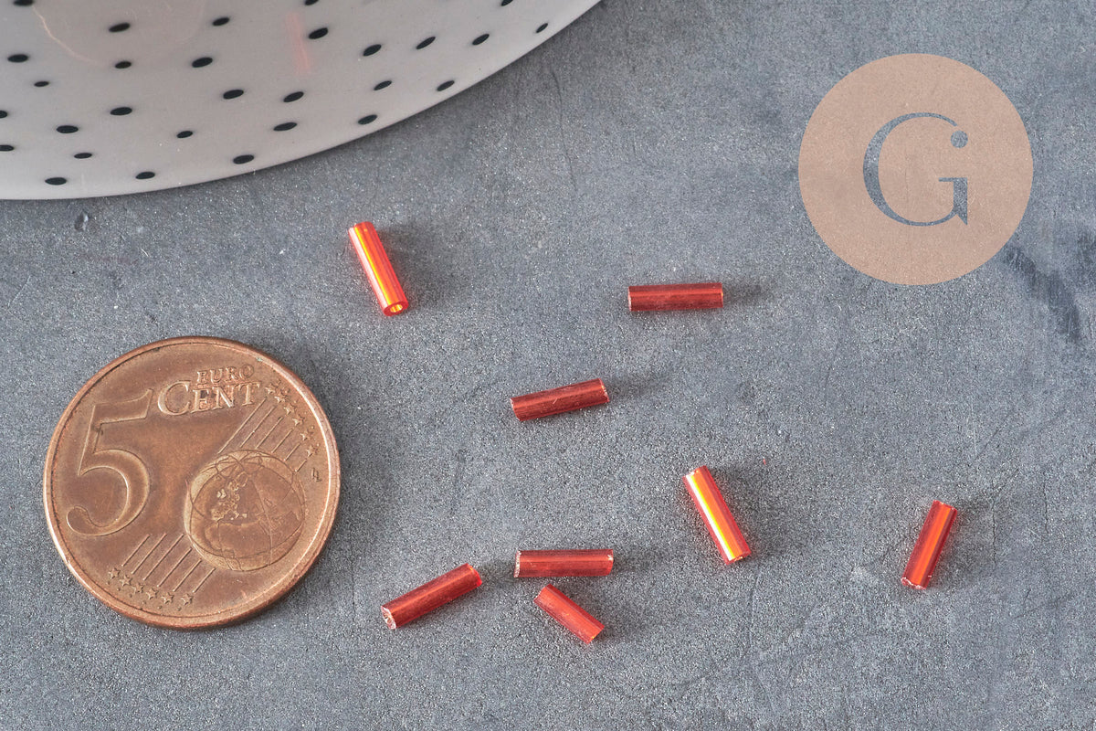Perles rocaille Tube, rouge metallisé, perles rocaille rouge, perles métallisées rouge,perles verre 6mmx2mm, x 5gr G5381