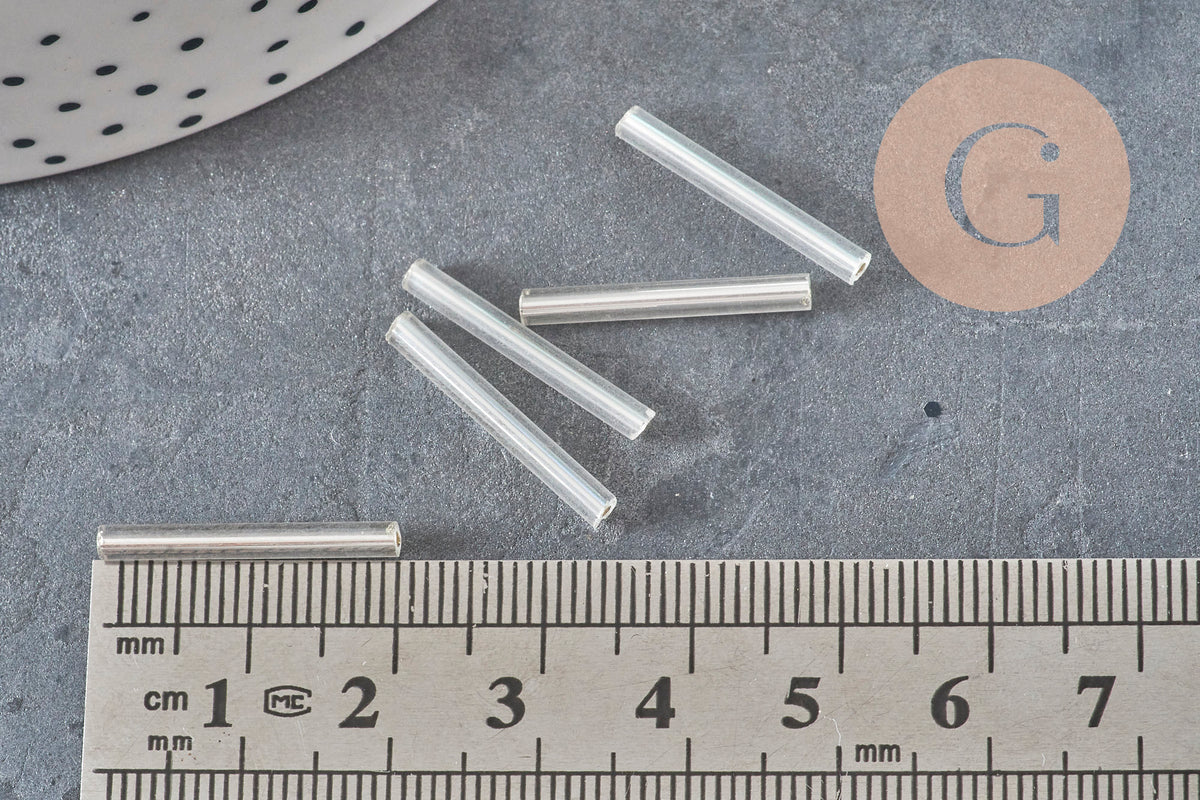 Perles rocaille Tube verre argent métallisé 20mm x 2.5mm, long tube,perle argentées, x 10gr G1163-Perles-Gingerlily Perles