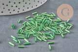 Perles rocaille Tube vert,perles rocaille vert, perles vert métallisé, long tube,6mm x 2mm, x 5gr G2691