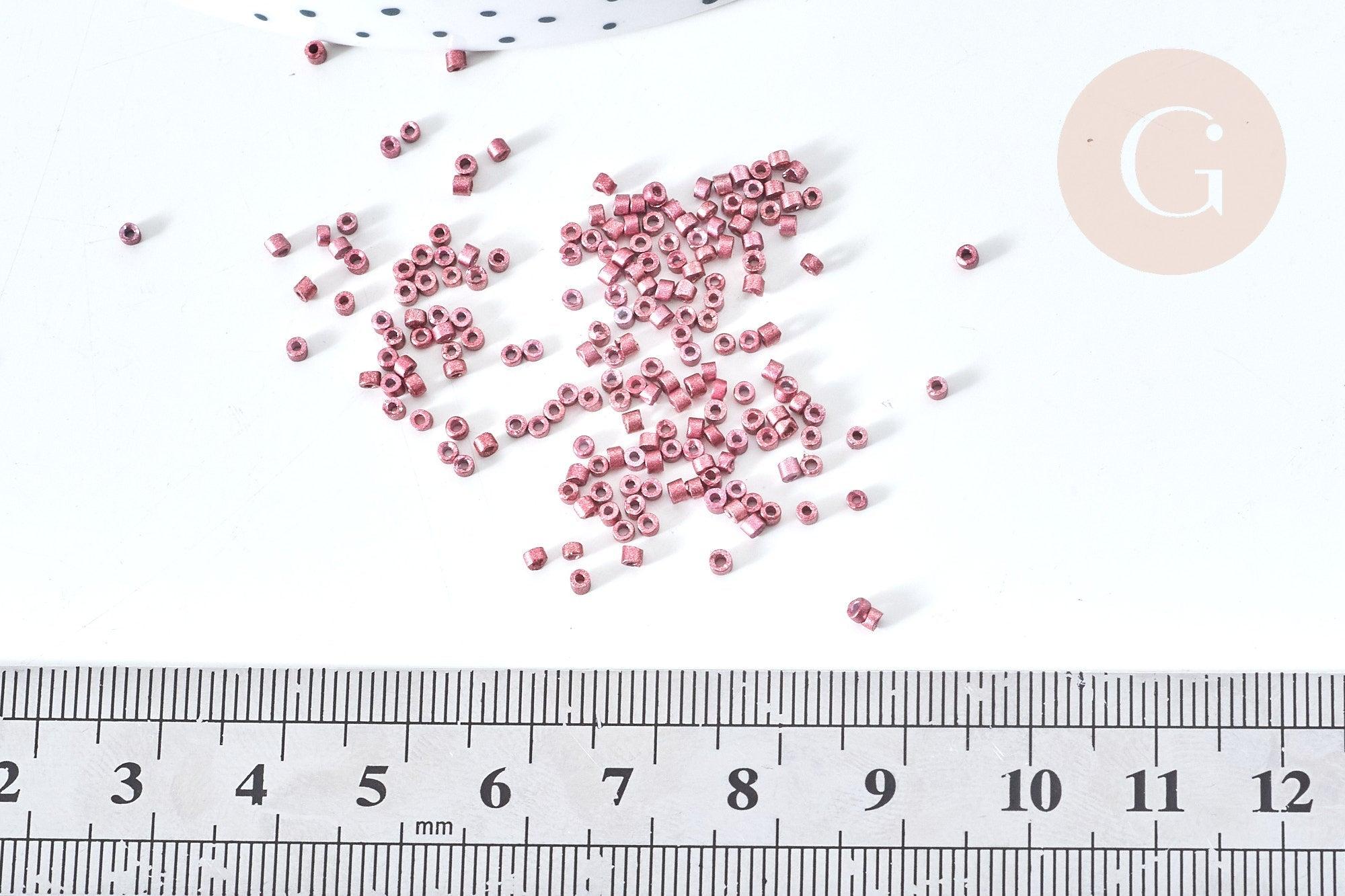 Perles tube verre Rose foncé métallisé mat façon Delica miyuki, x1 Sachet 8g (G7770)