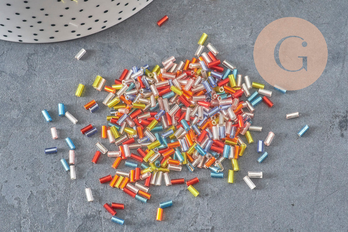 Perles rocailles tube verre multicolore métallisé 4mm, x10gr (G7889)