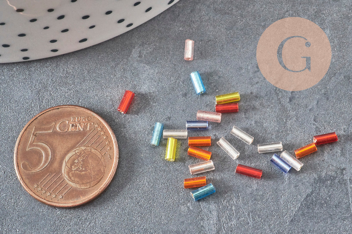 Perles rocailles tube verre multicolore métallisé 4mm, x10gr (G7889)