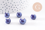 Perles ronde porcelaine bleu irisé,perle ronde bleu canard, porcelaine bleue, 1cm, x5 (G1162)