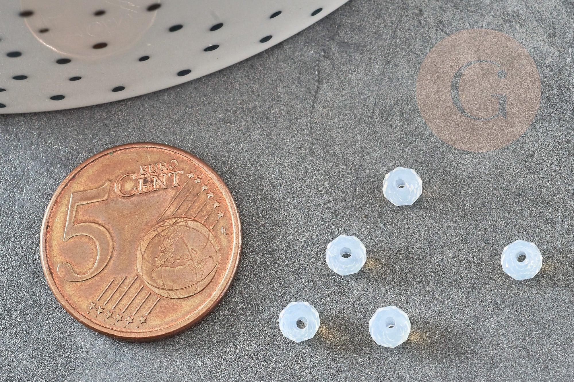 Perles rondelle abacus verre opalite 4x3mm, perles verre facetté cristal x1 GR (G9703)