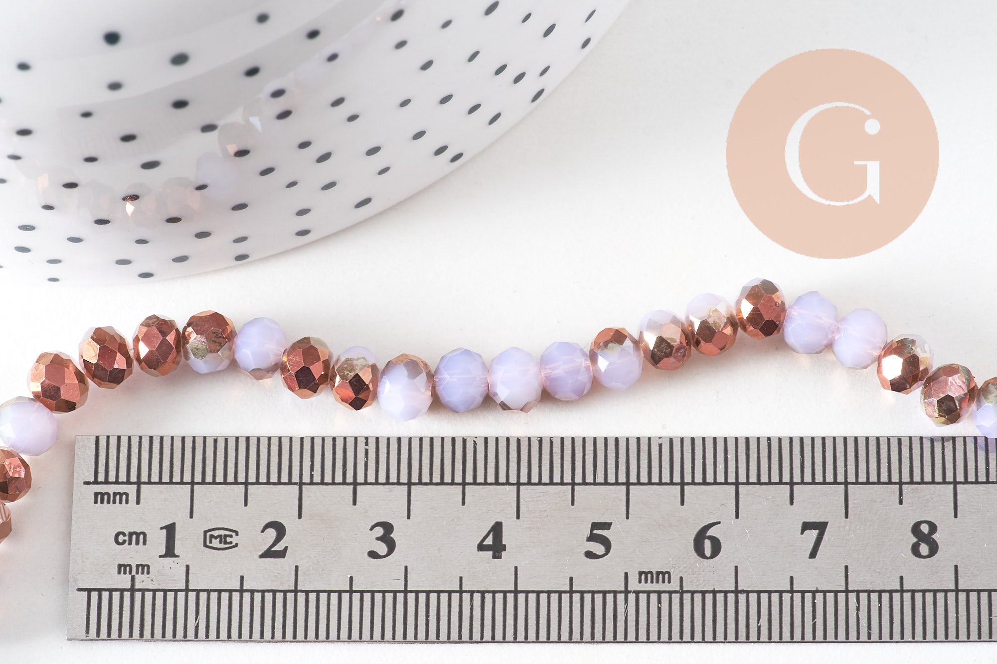 Perles rondelles cristal blanc et doré 6x5mm, fil de 38cm x1 (G10754)