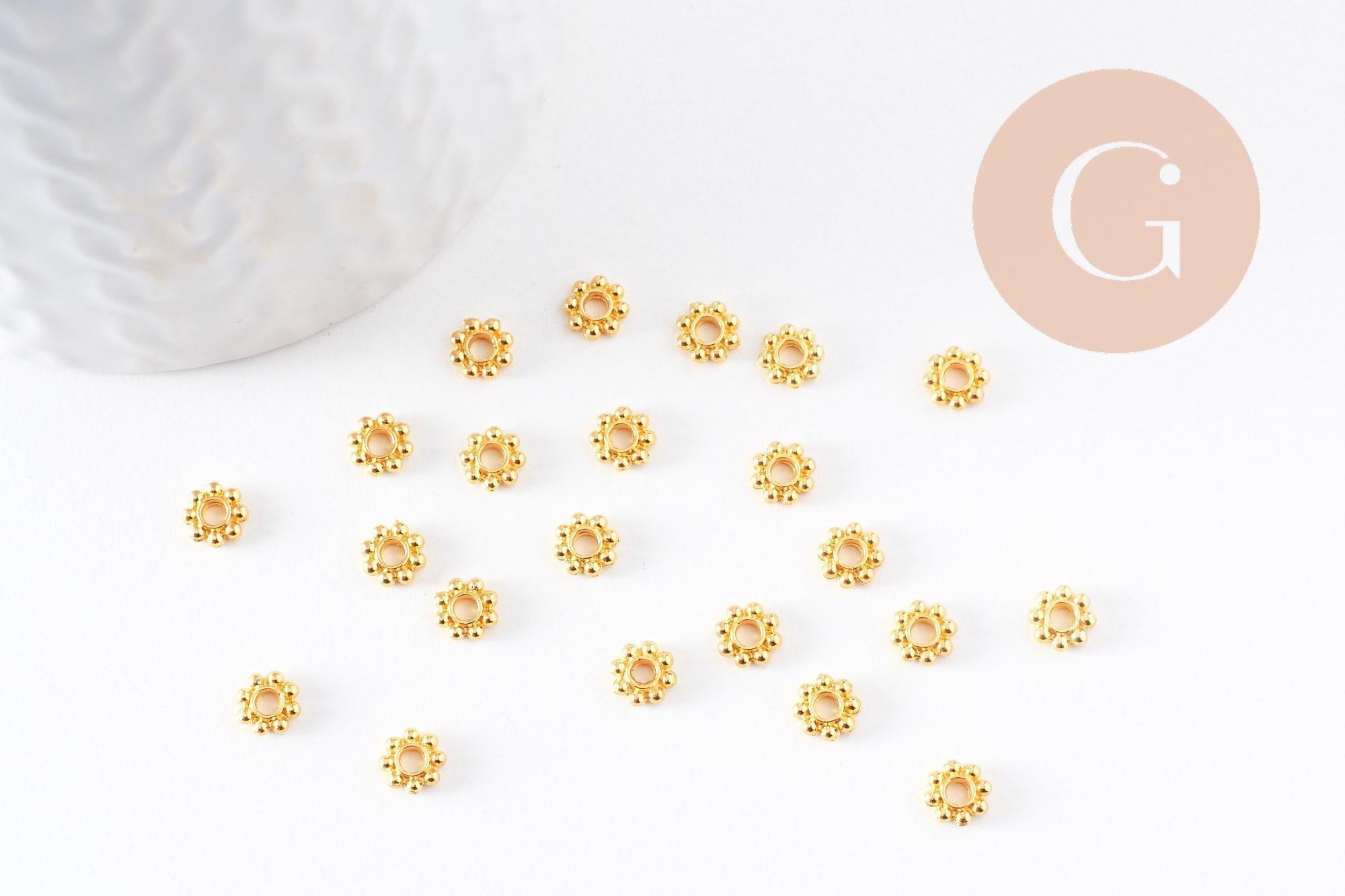 Perles rondelles intercalaires fleurs zamac doré 5mm, x50 (G10093)