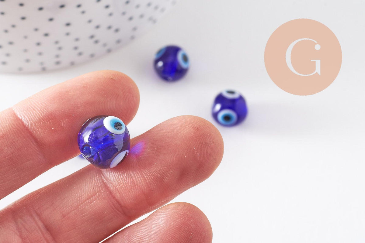 Perles rondes Mauvais Oeil bleue,perle Bijoux, perles rondes,perle verre artisanal chance pour création bijoux, 12mm, x10 (G3338)