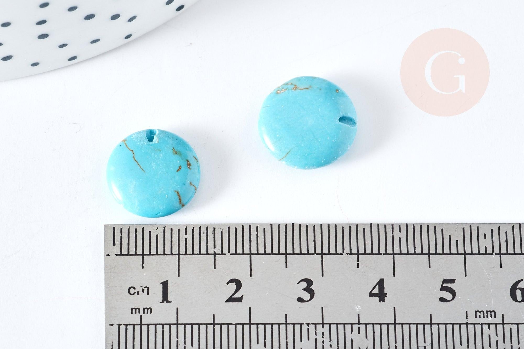 Perles rondes en howlite turquoise naturelle,perles pierre, howlite naturelle, 14 mm ,x5 (G1431)